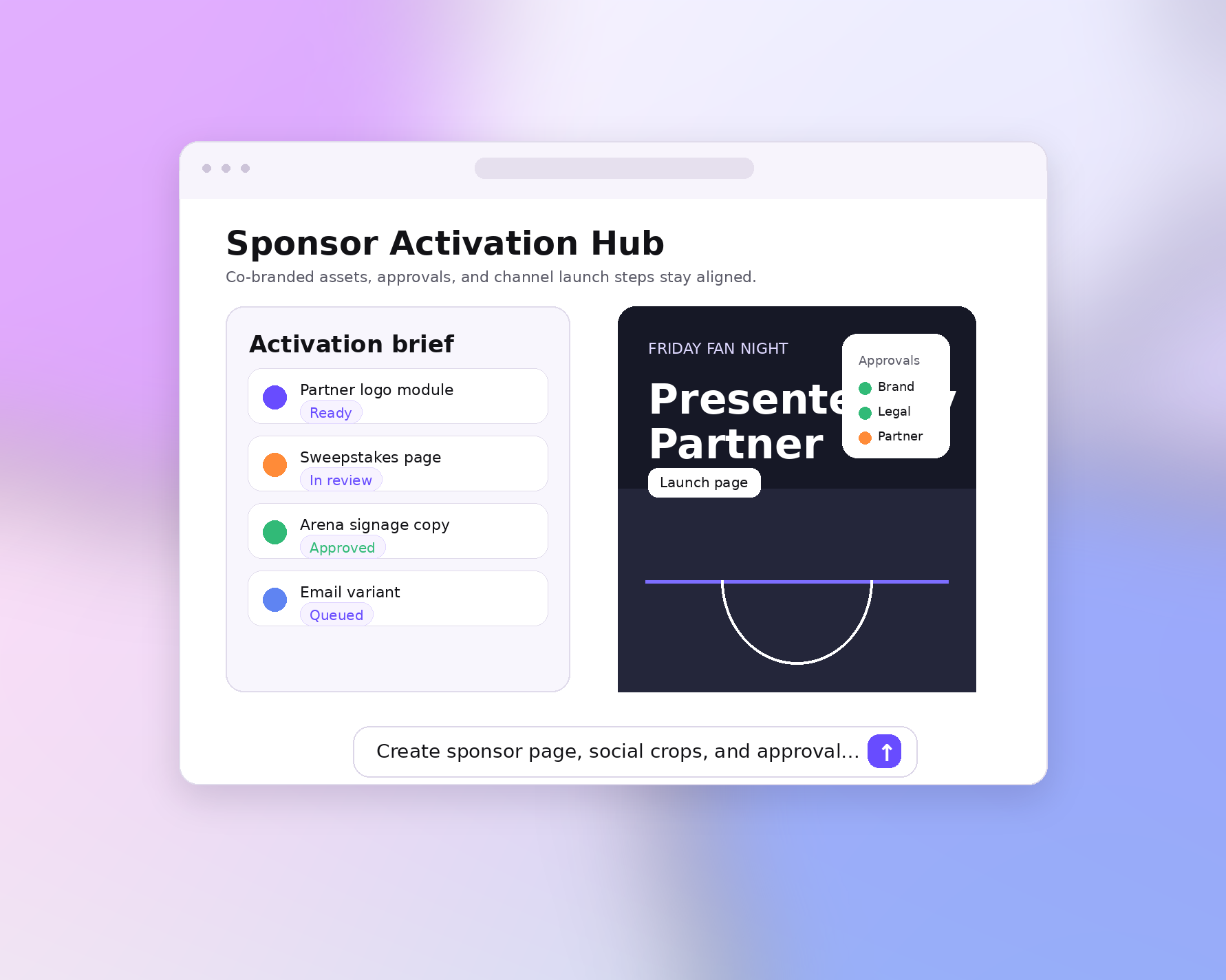 Sponsor activation campaign workflow for sports teams