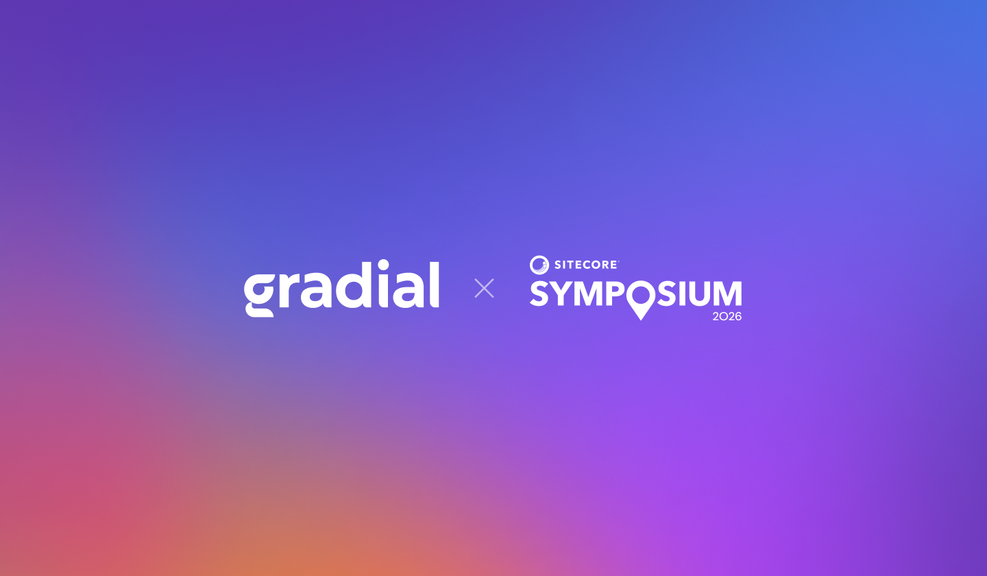 Gradial and Sitecore Symposium 2026 logos on a purple, blue, and pink gradient