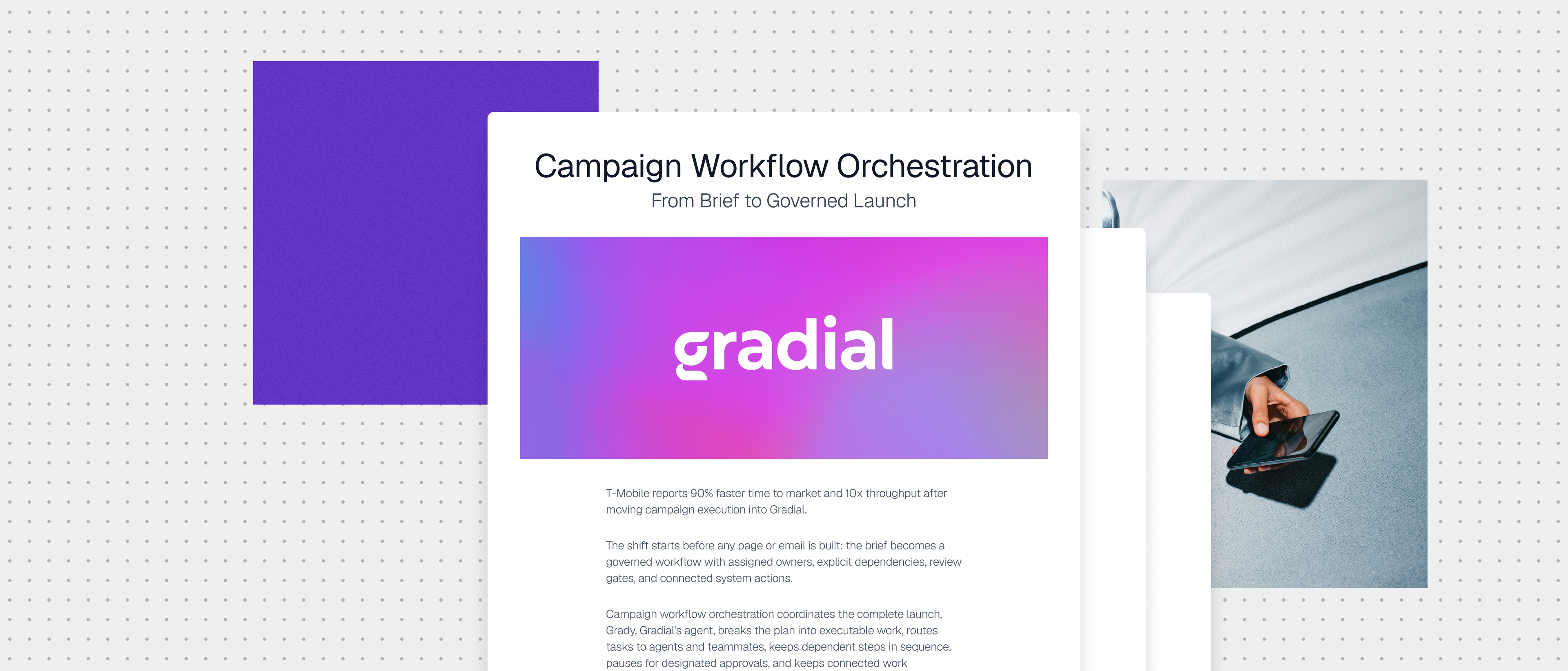 Campaign Workflow Orchestration guide cover with a Gradial gradient graphic and workflow interface on a dotted grid background.