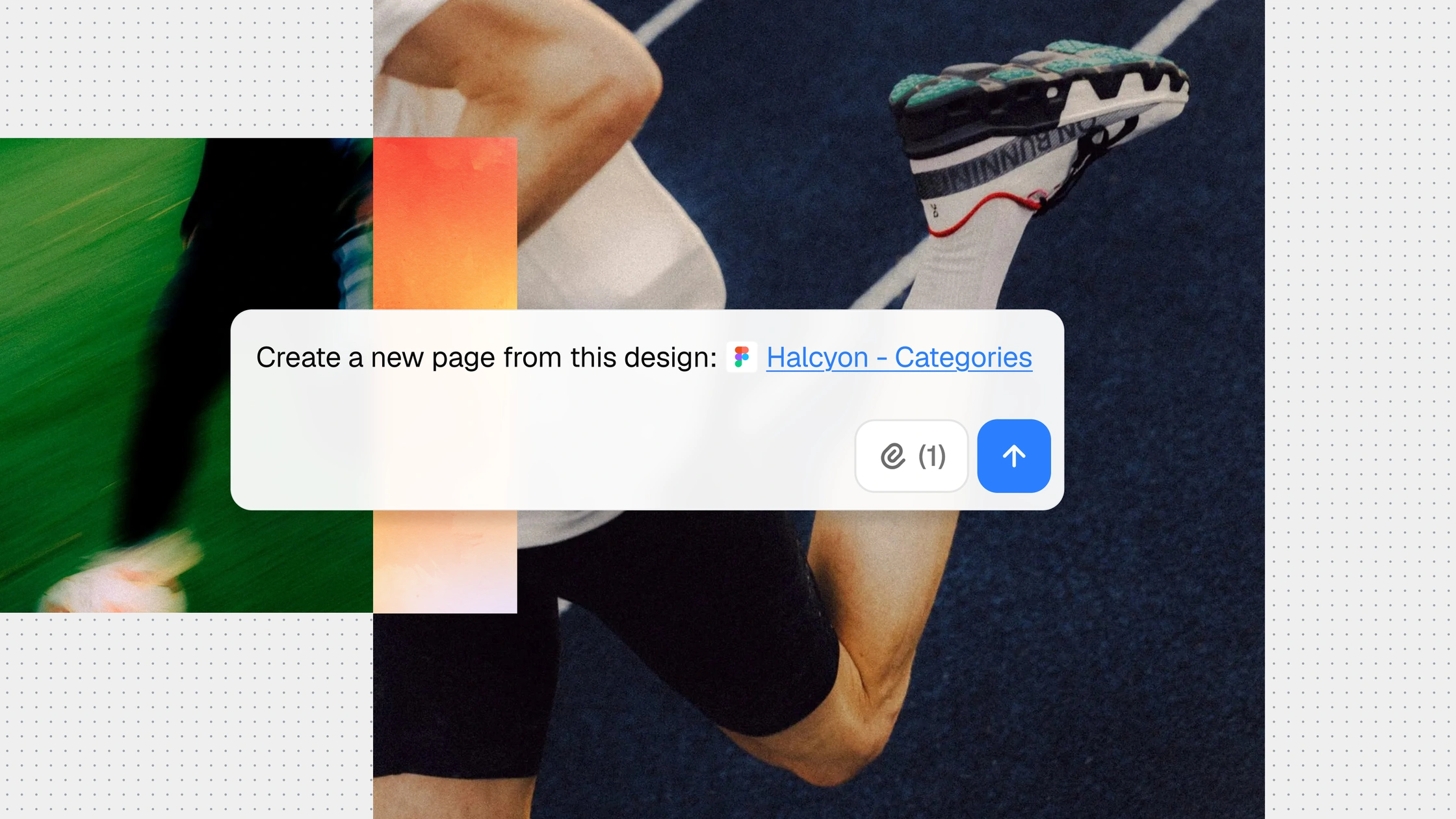 Running imagery with a Figma design link and a request to create a new page
