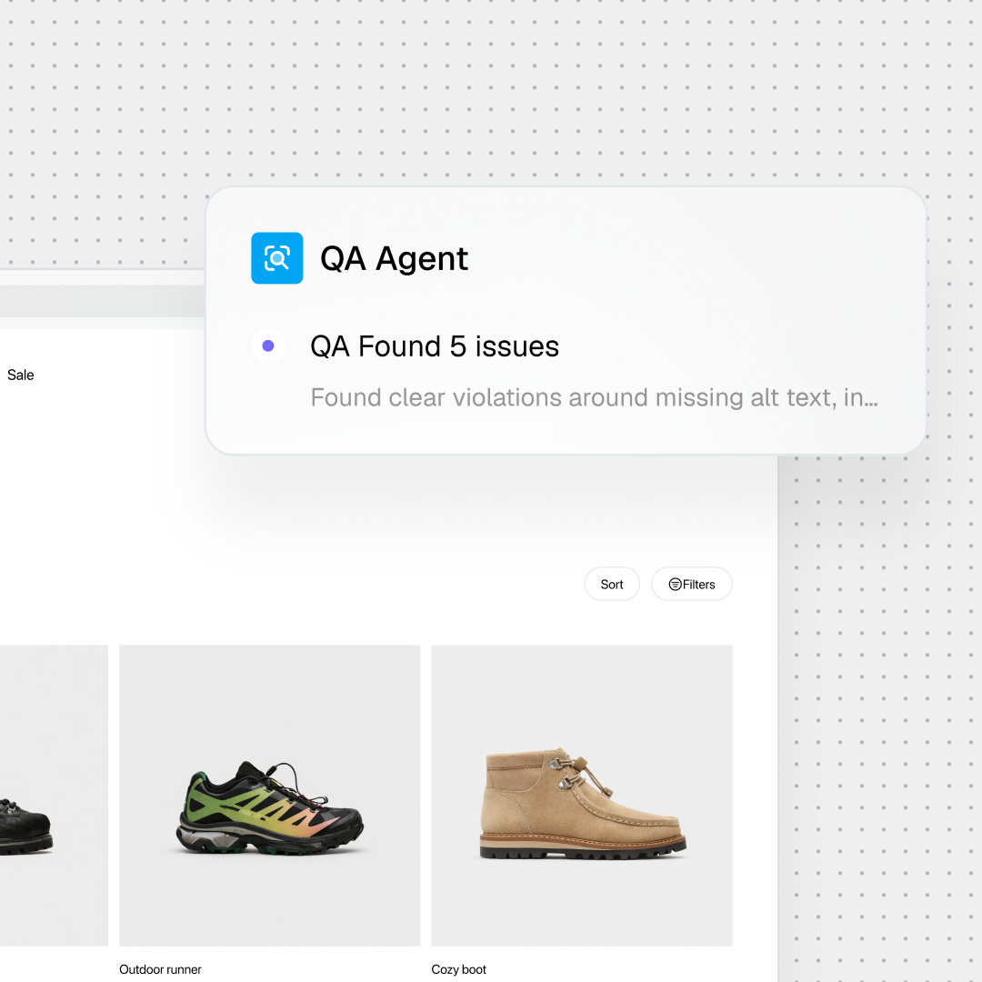 QA Agent identifies issues in an ecommerce product gallery