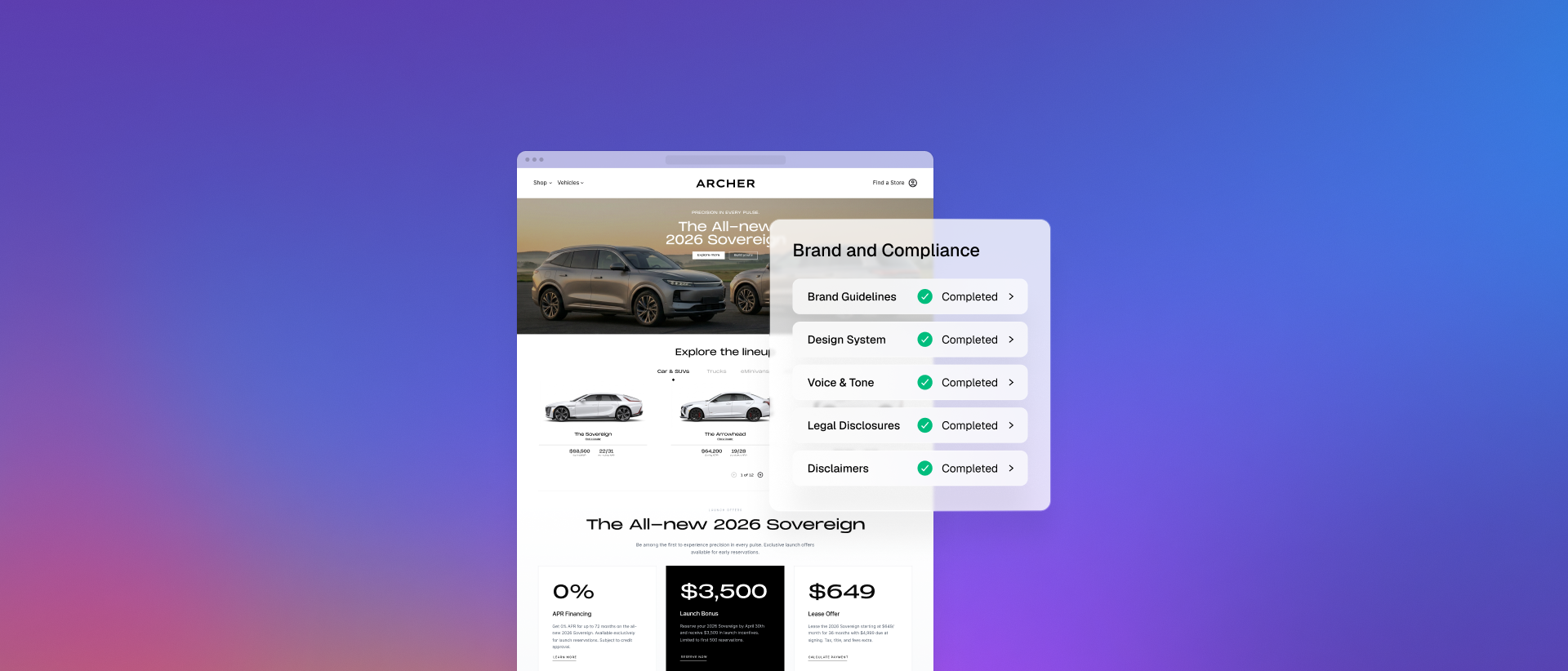 Automotive website with brand and compliance checklist