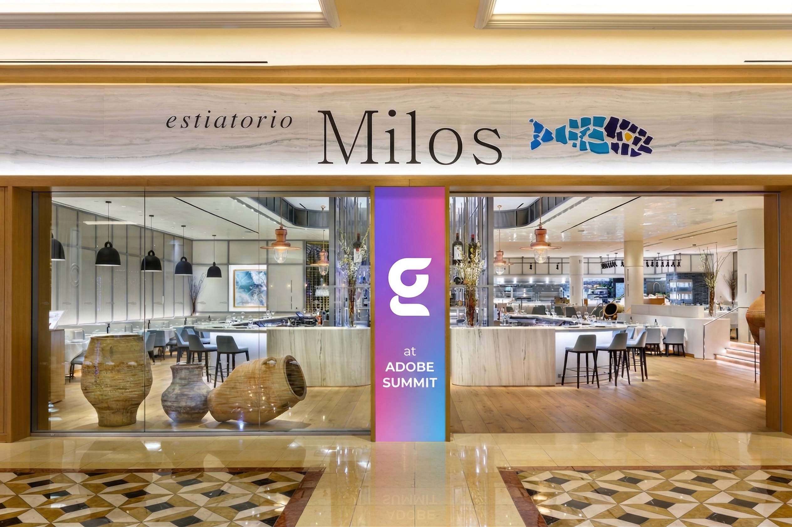 Gradial at Adobe Summit entrance installation at estiatorio Milos