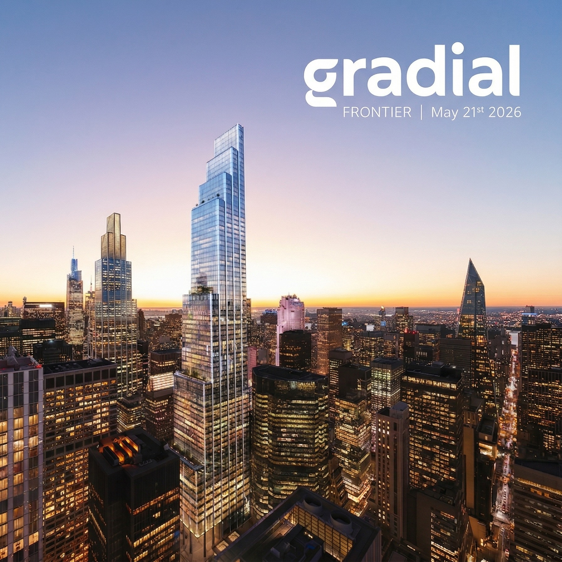 Square Gradial Frontier skyline artwork with event logo and date