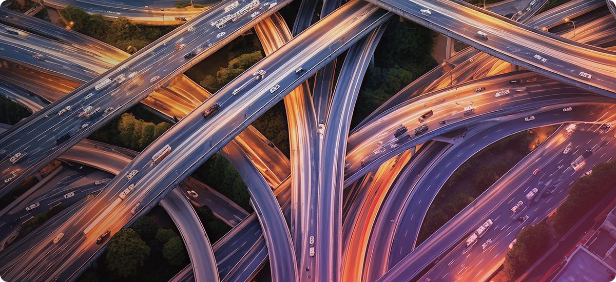 Highway interchange at night